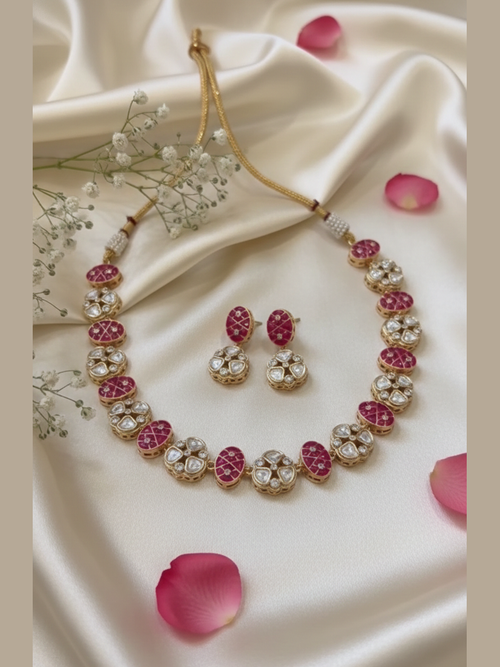 Amokshi Ruby Polki Kundan Necklace Set | Bridal & Festive Jewellery