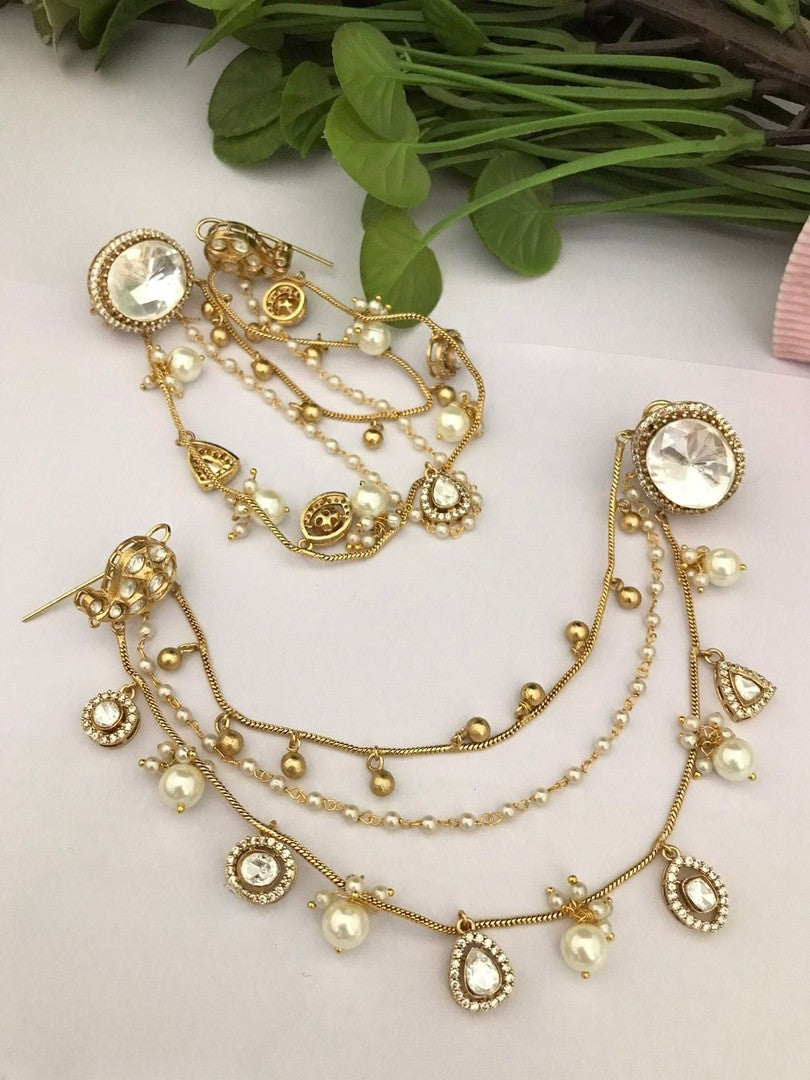 Advaitha polki kundan earrings with ear chain