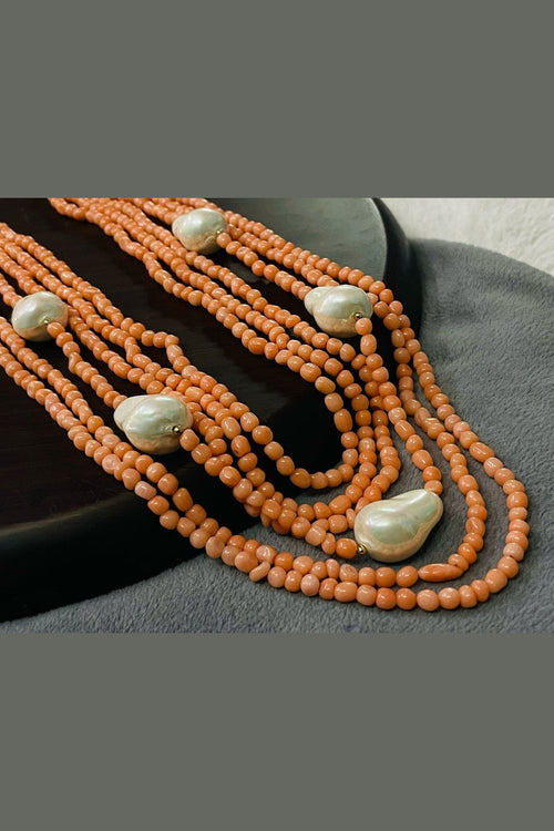 Real pearl coral bead mala
