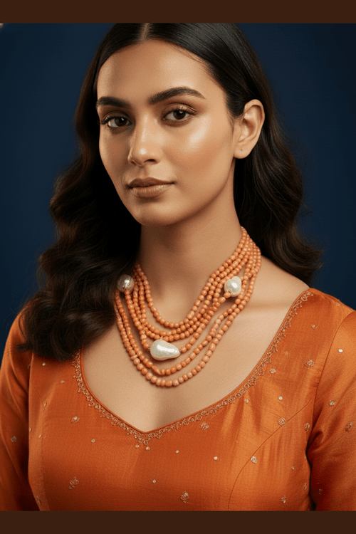 Real pearl coral bead mala