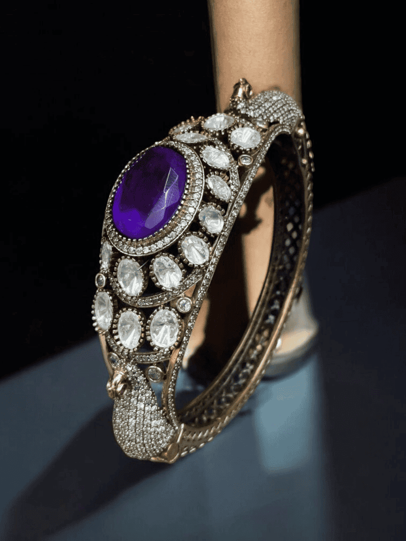 Peacock openable polki bangle