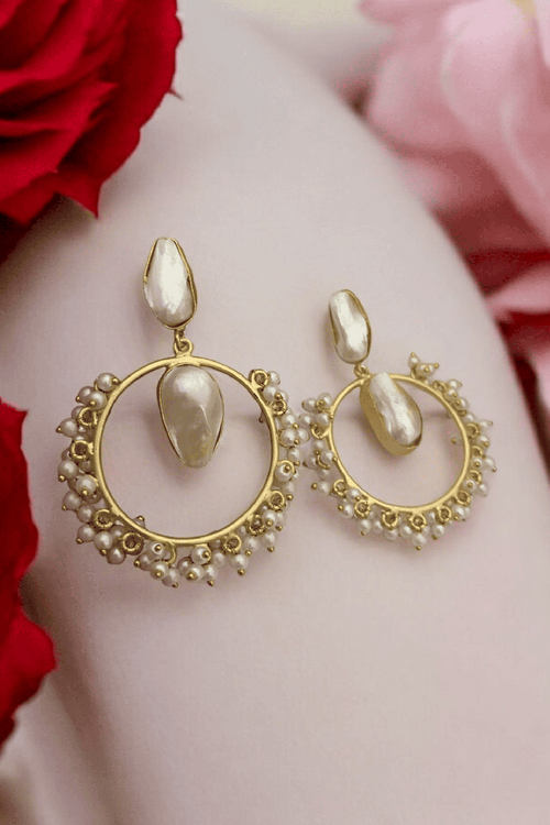 Simona Real Pearl Jhumka Earrings - Elegant Brass Design
