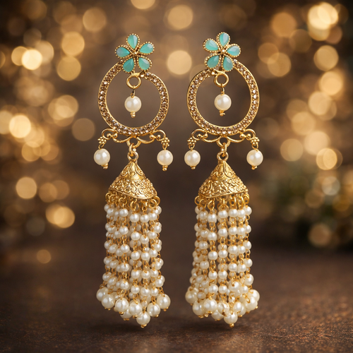 Mint Pearl Cascade Jhumka