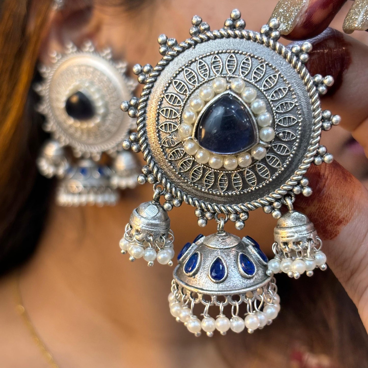 Jisha Silver look a like jhumka