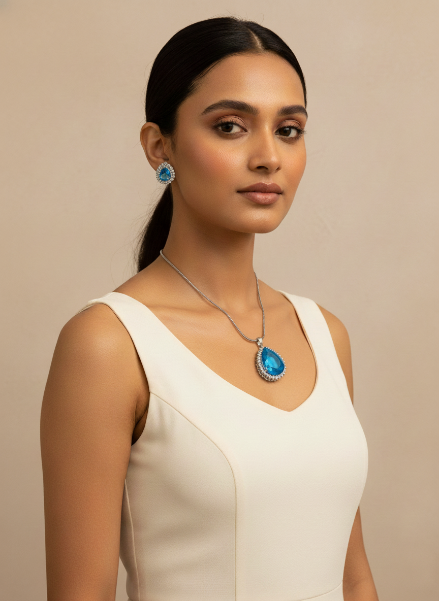 Minimal ad pendant set with earrings