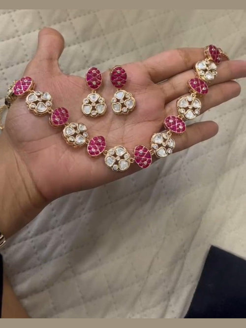 Amokshi Ruby Polki Kundan Necklace Set | Bridal & Festive Jewellery
