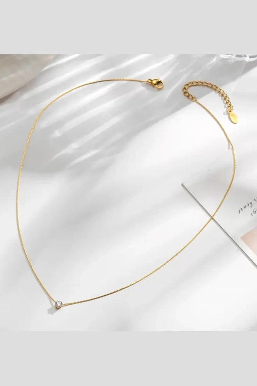 Timeless Solitaire Sparkle Necklace 18k Gold Plated Stainless Steel Tarnish Free Waterproof Jewellery female