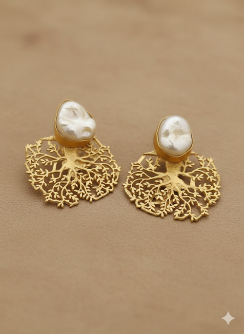 Chandrika Real Pearl Earrings - Elegant & Handcrafted Design
