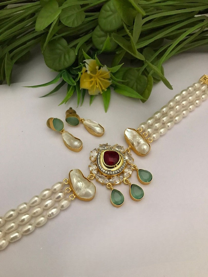 Rhythm real pearl choker set