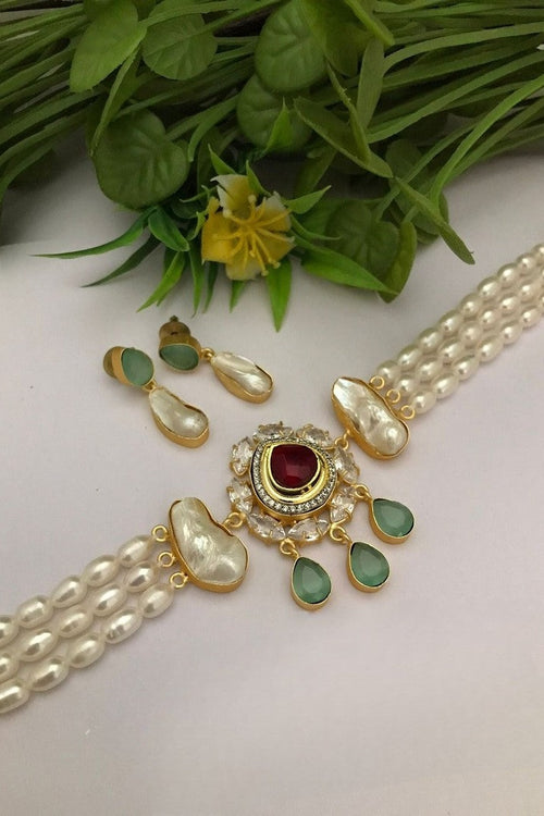 Rhythm real pearl choker set