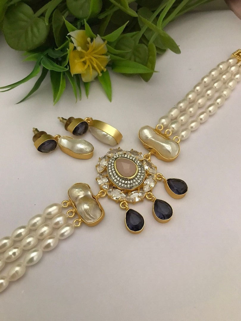 Rhythm real pearl choker set