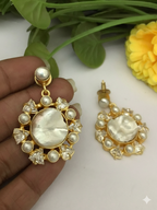 Camla Elegant Handcrafted Baroque Pearl & Polki Kundan Earrings
