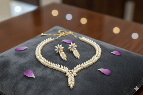 Real Pearl Kavitra Set - Elegant Brass Jewelry