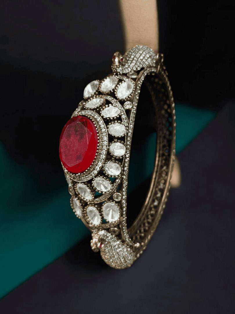 Peacock openable polki bangle