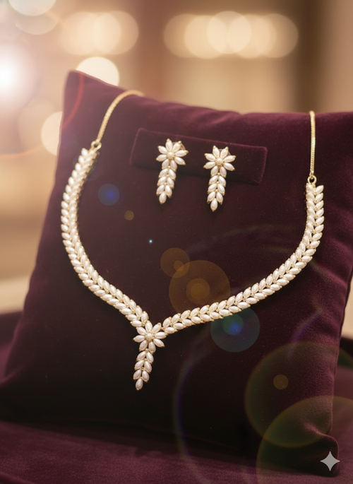 Real Pearl Kavitra Set - Elegant Brass Jewelry