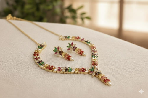 Real Pearl Kavitra Set - Elegant Brass Jewelry