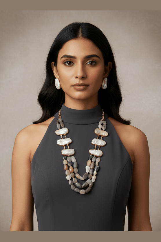 Real Pearl-Celeste Baroque Pearl & Natural Stone Set- Elegant Ethnic Jewelry for All Occasions