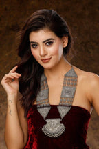 Aadya Navratri Special Long Silver Lookalike Necklace