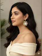 Camla Elegant Handcrafted Baroque Pearl & Polki Kundan Earrings