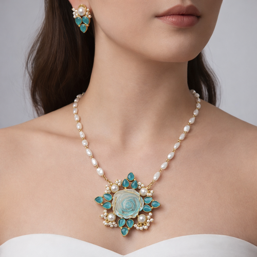 Rishika Real Pearl Set - Elegant Brass Jewelry