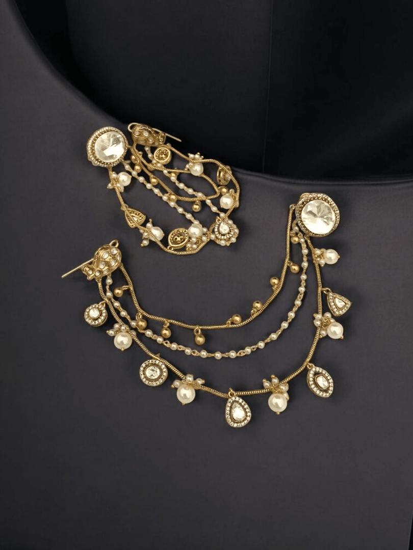 Advaitha polki kundan earrings with ear chain