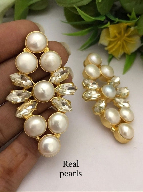 Kanchan Real Pearl kundan Earrings - Elegant & Handcrafted Jewelry