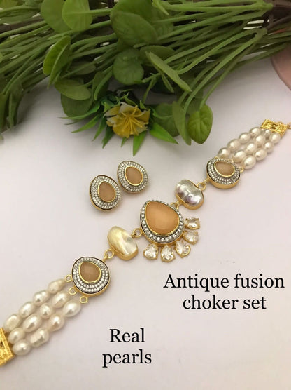 Leena Real Pearl Choker Set