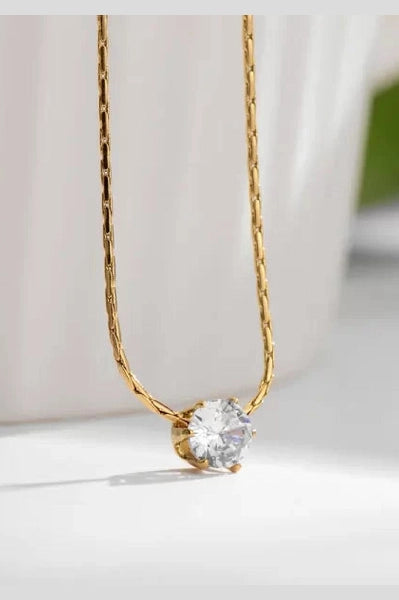 Timeless Solitaire Sparkle Necklace 18k Gold Plated Stainless Steel Tarnish Free Waterproof Jewellery female