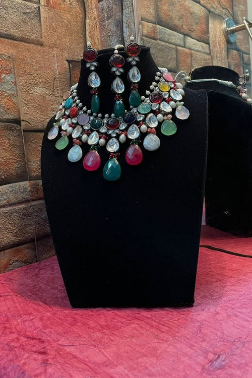 Rani Necklace - Natural Stone Set in Polki with Carved Stone