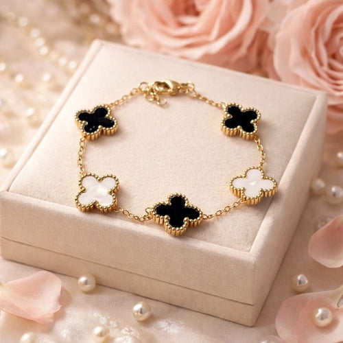 Shoperly B-57(BLACK/WHITE GOLD, BLACK AND WHITE AVAILABLE) 18k Gold Plated Stainless Steel Tarnish Free Waterproof Female Jewellery