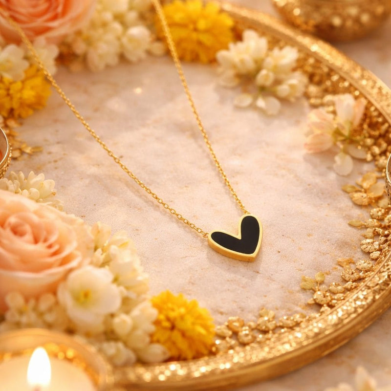 Shoperly C-293 (BLACK & WHITE) 18k Gold Plated Stainless Steel Tarnish Free Waterproof Female Jewellery