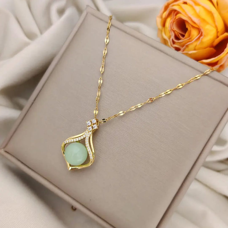 Shoperly C-316(GREEN, WHITE) 18k Gold Plated Stainless Steel Tarnish Free Waterproof Female Jewellery