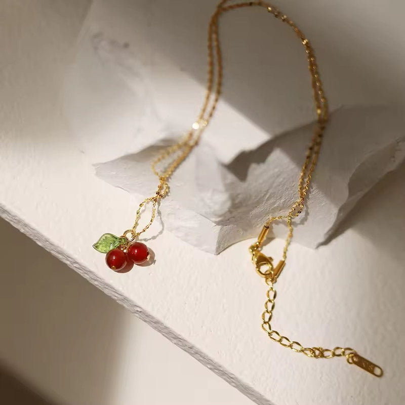 Shoperly Cherry chain 18k Gold Plated Stainless Steel Tarnish Free Waterproof Female Jewellery