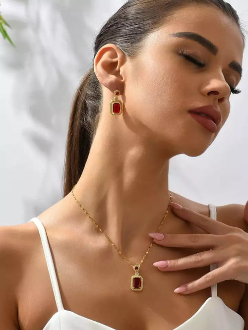 Shoperly JS-9-RED-18k Gold Plated Stainless Steel Tarnish Free Waterproof Female Jewellery