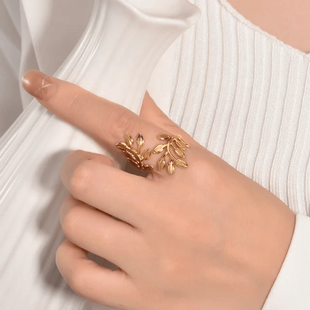 Shoperly Rings Leafy Love Ring 18k Gold Plated Stainless Steel Tarnish Free Waterproof Female Jewellery