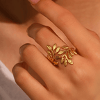 Shoperly Rings Leafy Love Ring 18k Gold Plated Stainless Steel Tarnish Free Waterproof Female Jewellery