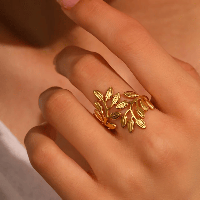 Shoperly Rings Leafy Love Ring 18k Gold Plated Stainless Steel Tarnish Free Waterproof Female Jewellery