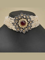 Aganya kreation Bridal Set Era Set - Ethnic & Western Jewelry with Kundan and Ruby Stones Maroon red and white