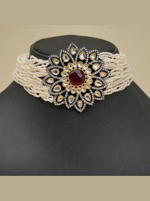 Aganya kreation Bridal Set Era Set - Ethnic & Western Jewelry with Kundan and Ruby Stones Maroon red and white