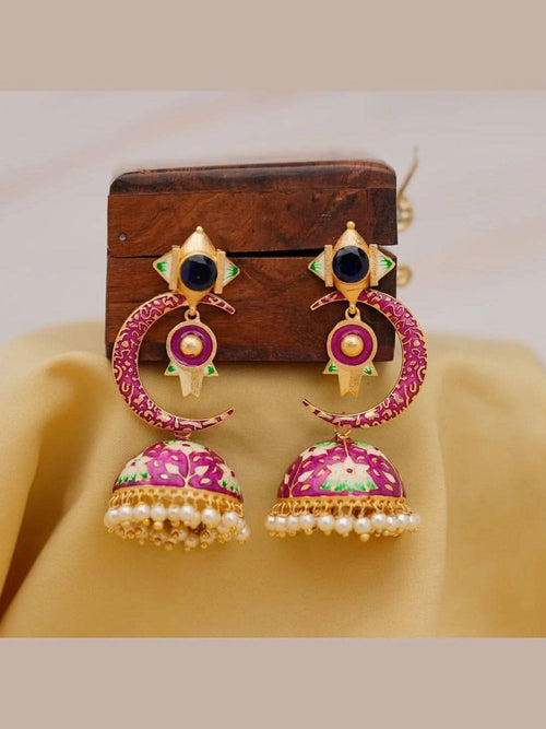 Aganya kreation Earrings Half Moon Jhumki - Elegant Chand Jhumki Jewelry Purple and Blue stone