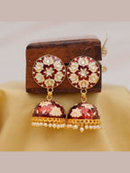 Aganya kreation Earrings Lotus Earing - Exquisite Meenakari & Brass Jewelry Mehroon & White