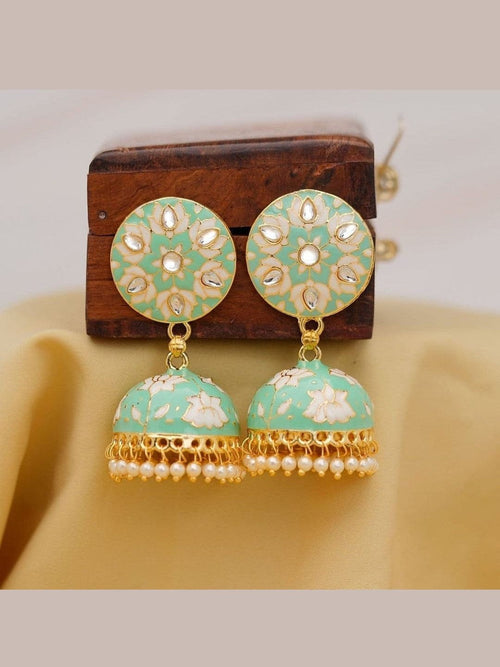 Aganya kreation Earrings Lotus Earing - Exquisite Meenakari & Brass Jewelry Pastel Green & White