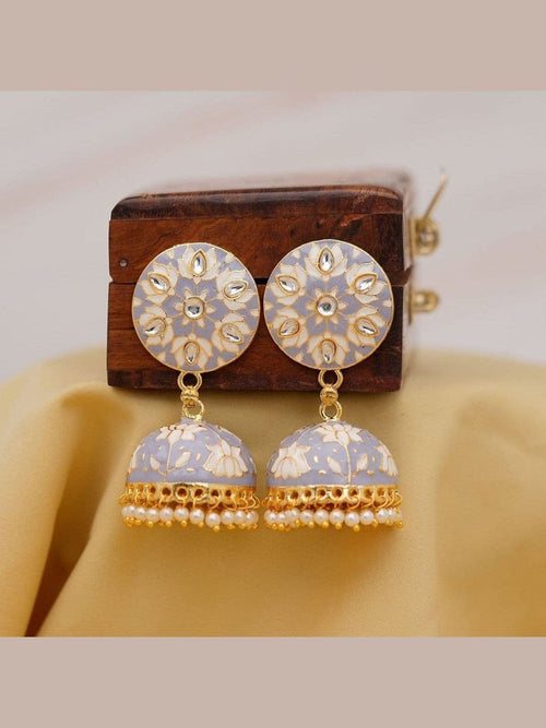 Aganya kreation Earrings Lotus Earing - Exquisite Meenakari & Brass Jewelry Pastel Purple & White