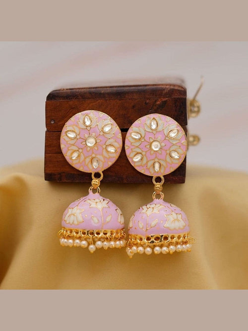 Aganya kreation Earrings Lotus Earing - Exquisite Meenakari & Brass Jewelry Pink & White