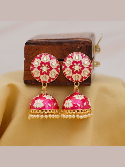 Aganya kreation Earrings Lotus Earing - Exquisite Meenakari & Brass Jewelry Rani & White
