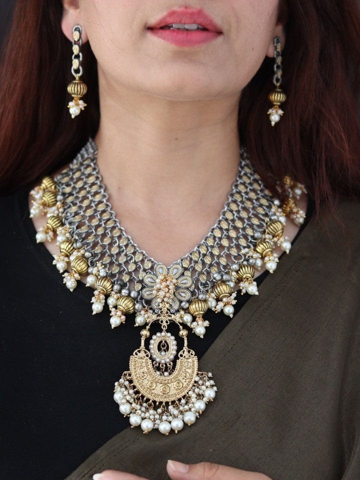 Aganya kreation German silver set Maithili Set - Exquisite German Silver Kundan Jewelry