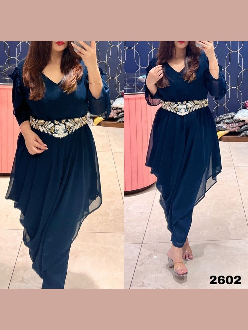 Aganya kreation Kurti Cowl Cord Set Royal Blue / 40