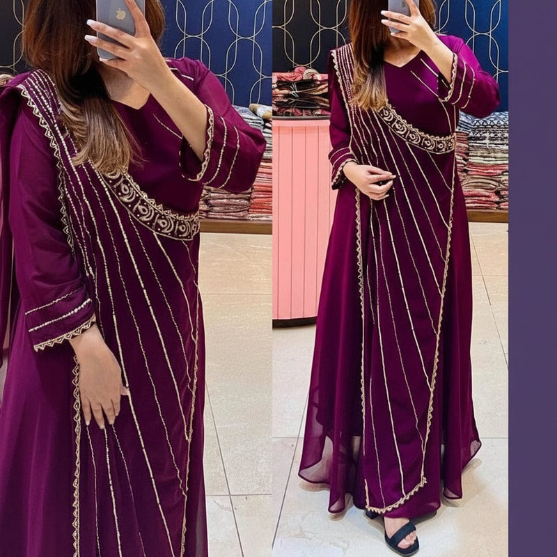 Aganya kreation Kurti Indo Western Saree Style Gown 40 / Wine color(dark purple)