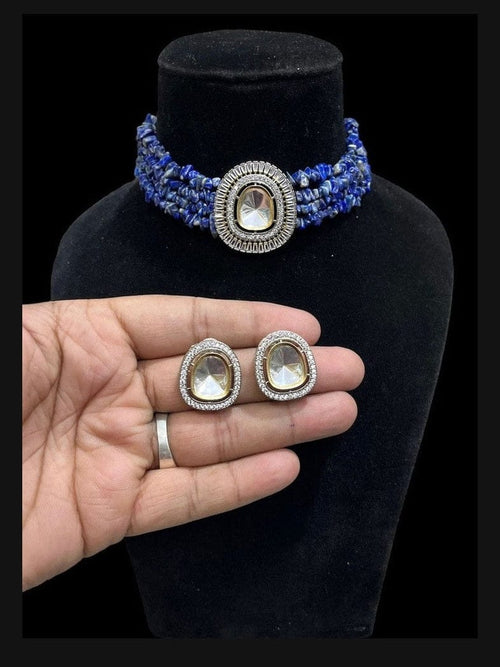 Aganya kreation Polki kundan sets Advita Set - Exquisite Kundan Polki Jewelry for Special Occasions Dark blue( Stone lapis)