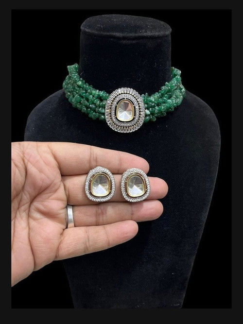 Aganya kreation Polki kundan sets Advita Set - Exquisite Kundan Polki Jewelry for Special Occasions Dark green(stone Aventurine quartz)